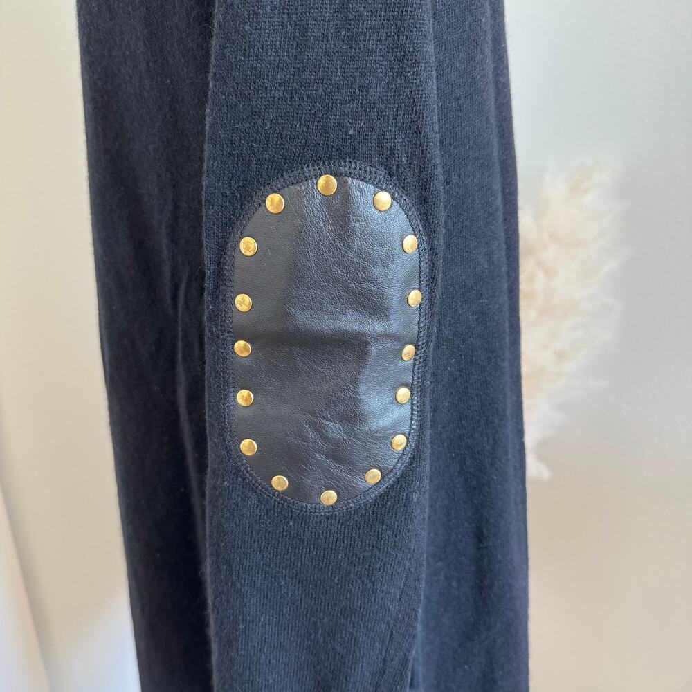 Sandro Paris Studded Elbow Patch Black Wool/ Cashmere Blend Cardigan FR2 /US6-M - Picture 7 of 11